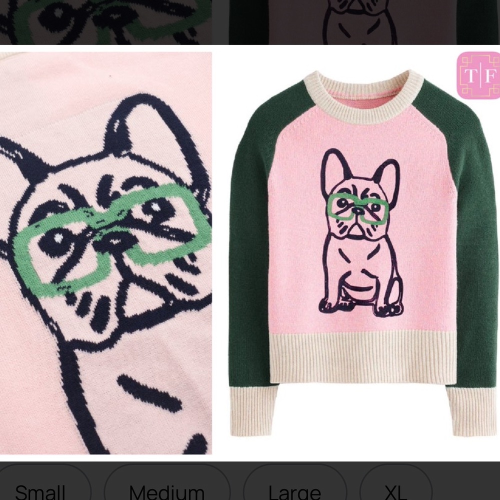 Women's Pink and Green Sweater with Frenchie Bulldog Design